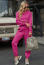 Load image into Gallery viewer, Round Neck Long Sleeve Cropped Top and Pants Set
