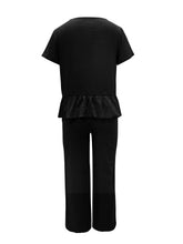 Load image into Gallery viewer, Peplum Round Neck Short Sleeve Top and Pants Set
