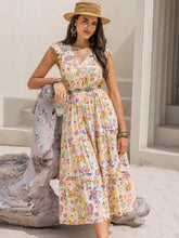 Load image into Gallery viewer, Ruched Printed Cap Sleeve Midi Dress
