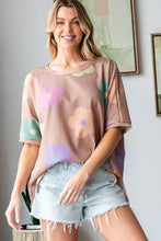 Load image into Gallery viewer, HOPELY Full Size Floral Round Neck Side Slit Waffle T-Shirt
