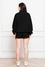 Load image into Gallery viewer, Half Zip Long Sleeve Sweatshirt and Drawstring Shorts Set
