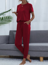 Load image into Gallery viewer, Round Neck Top and Pants Lounge Set
