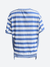 Load image into Gallery viewer, Full Size Contrast Stitching Striped Round Neck T-Shirt
