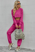 Load image into Gallery viewer, Round Neck Long Sleeve Cropped Top and Pants Set
