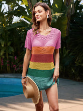 Load image into Gallery viewer, Openwork Round Neck Short Sleeve Cover-UP
