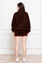 Load image into Gallery viewer, Half Zip Long Sleeve Sweatshirt and Drawstring Shorts Set
