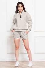 Load image into Gallery viewer, Half Zip Long Sleeve Sweatshirt and Drawstring Shorts Set
