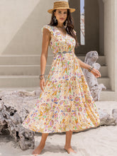 Load image into Gallery viewer, Ruched Printed Cap Sleeve Midi Dress
