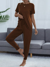 Load image into Gallery viewer, Round Neck Top and Pants Lounge Set
