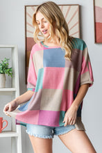 Load image into Gallery viewer, HOPELY Full Size Checkered Round Neck Side Slit T-Shirt
