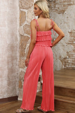 Load image into Gallery viewer, Layered Tie Shoulder Top and Wide Leg Pants Set
