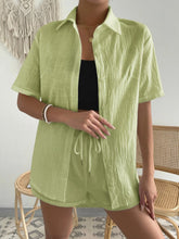 Load image into Gallery viewer, Button Up Short Sleeve Shirt and Drawstring Shorts Set

