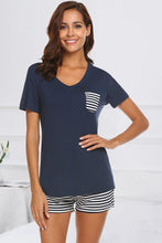 Load image into Gallery viewer, Striped Short Sleeve Top and Shorts Lounge Set
