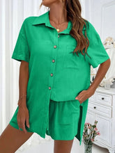 Load image into Gallery viewer, Button Up Shirt and Drawstring Shorts Set
