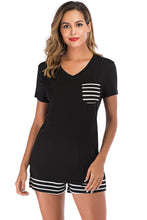 Load image into Gallery viewer, Striped Short Sleeve Top and Shorts Lounge Set
