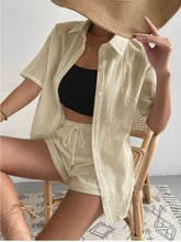 Load image into Gallery viewer, Button Up Short Sleeve Shirt and Drawstring Shorts Set
