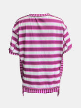 Load image into Gallery viewer, Full Size Contrast Stitching Striped Round Neck T-Shirt
