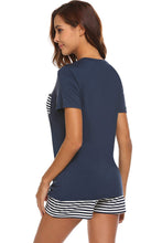 Load image into Gallery viewer, Striped Short Sleeve Top and Shorts Lounge Set
