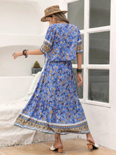 Load image into Gallery viewer, Ditsy Floral Tie Neck Top and Slit Skirt Set

