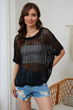 Load image into Gallery viewer, Openwork Round Neck Half Sleeve Knit Cover Up
