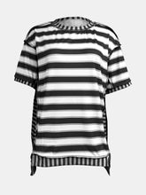 Load image into Gallery viewer, Full Size Contrast Stitching Striped Round Neck T-Shirt
