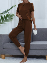 Load image into Gallery viewer, Round Neck Top and Pants Lounge Set
