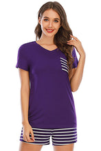 Load image into Gallery viewer, Striped Short Sleeve Top and Shorts Lounge Set
