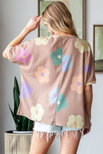 Load image into Gallery viewer, HOPELY Full Size Floral Round Neck Side Slit Waffle T-Shirt
