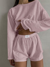 Load image into Gallery viewer, Eyelet Round Neck Top and Shorts Set

