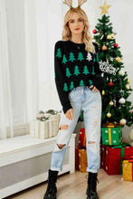 Load image into Gallery viewer, Christmas Tree Round Neck Ribbed Trim Sweater
