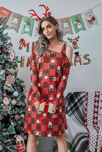 Load image into Gallery viewer, Christmas Asymmetrical Neck Long Sleeve Dress
