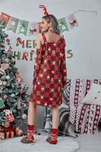 Load image into Gallery viewer, Christmas Asymmetrical Neck Long Sleeve Dress
