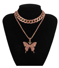 Load image into Gallery viewer, Rhinestone Butterfly Cuban Necklace
