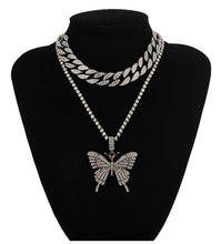 Load image into Gallery viewer, Rhinestone Butterfly Cuban Necklace
